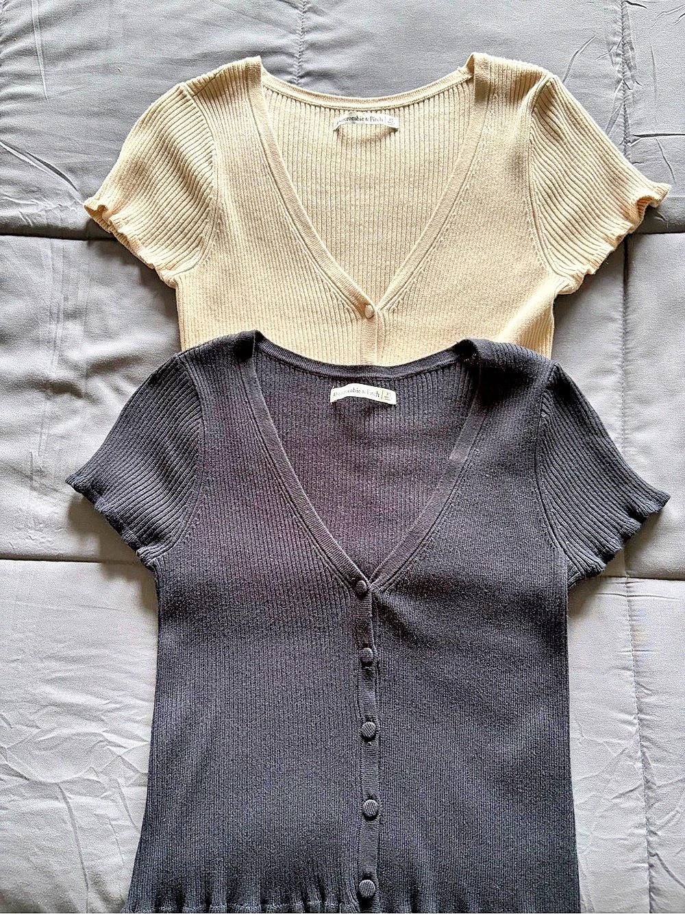 Abercrombie & Fitch Ribbed Cardigan Set in Black & Cream Size XS